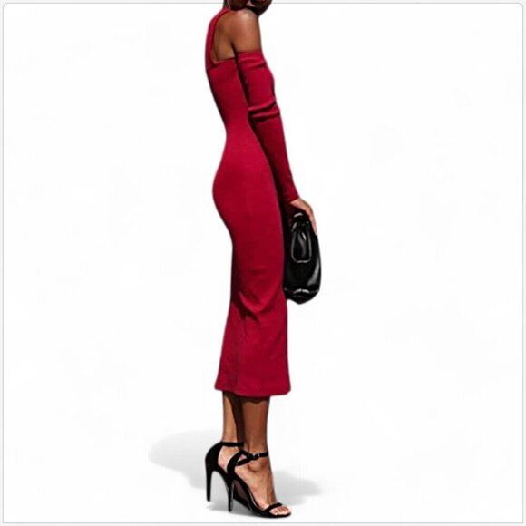 The Drop Rhubarb Red Cutout Shoulder Midi Rib Dress by @ signedblake NWT NEW XXL - Picture 2 of 7